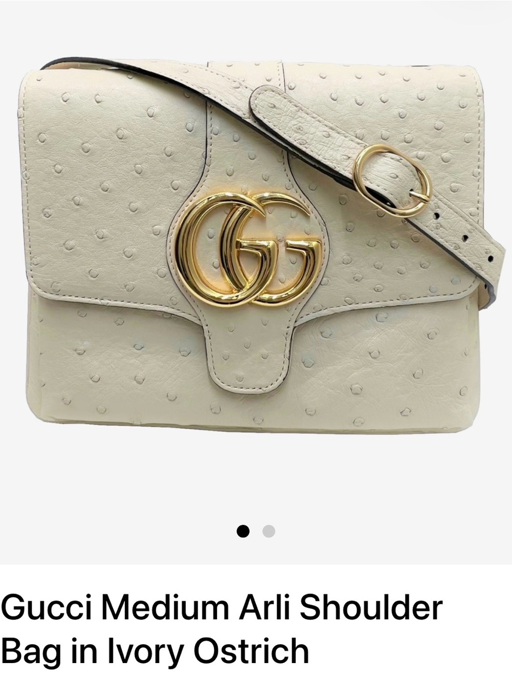 Gucci Ivory Ostrich-Embossed GG Shoulder Bag with Gold Hardware - Picture 2 of 16